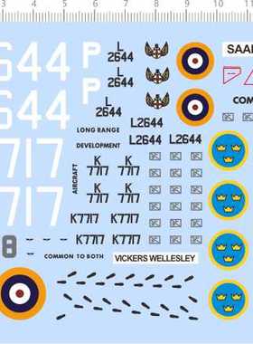 68041整版1/72轰炸机Vickers Wellesley SAAB J-29F飞机水贴现货