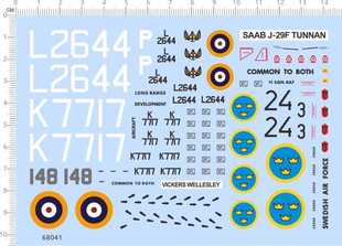 胶1 72轰炸机Vickers SAAB 29F飞机水贴 Wellesley 68041整版