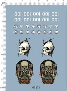 63874-A4314 整版胶 12寸人偶001死神骷髅头漩涡眼睛水贴纸 现货
