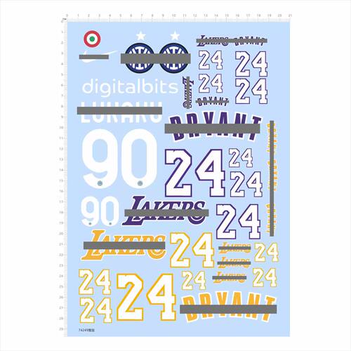 74249整版水贴 LAKERS 24 BRYANT 90 蓝球模型水贴五月