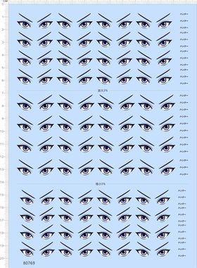80769整版胶1/6奇犽眼睛水贴纸娃娃公仔手办人偶粘土人标签A5