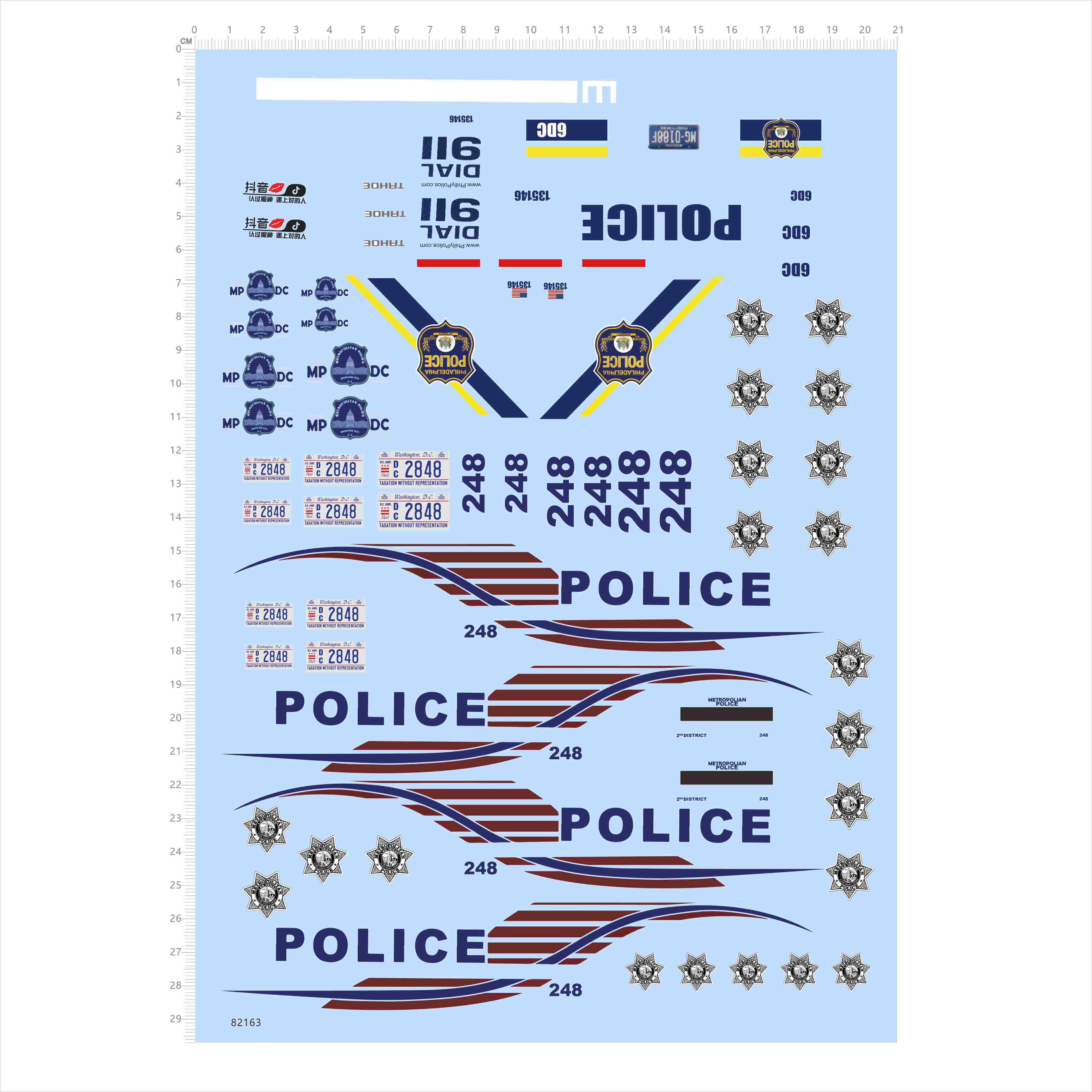 82163比例模型车水贴1/18 NYPD美国警车儿童玩具车traffic 2405