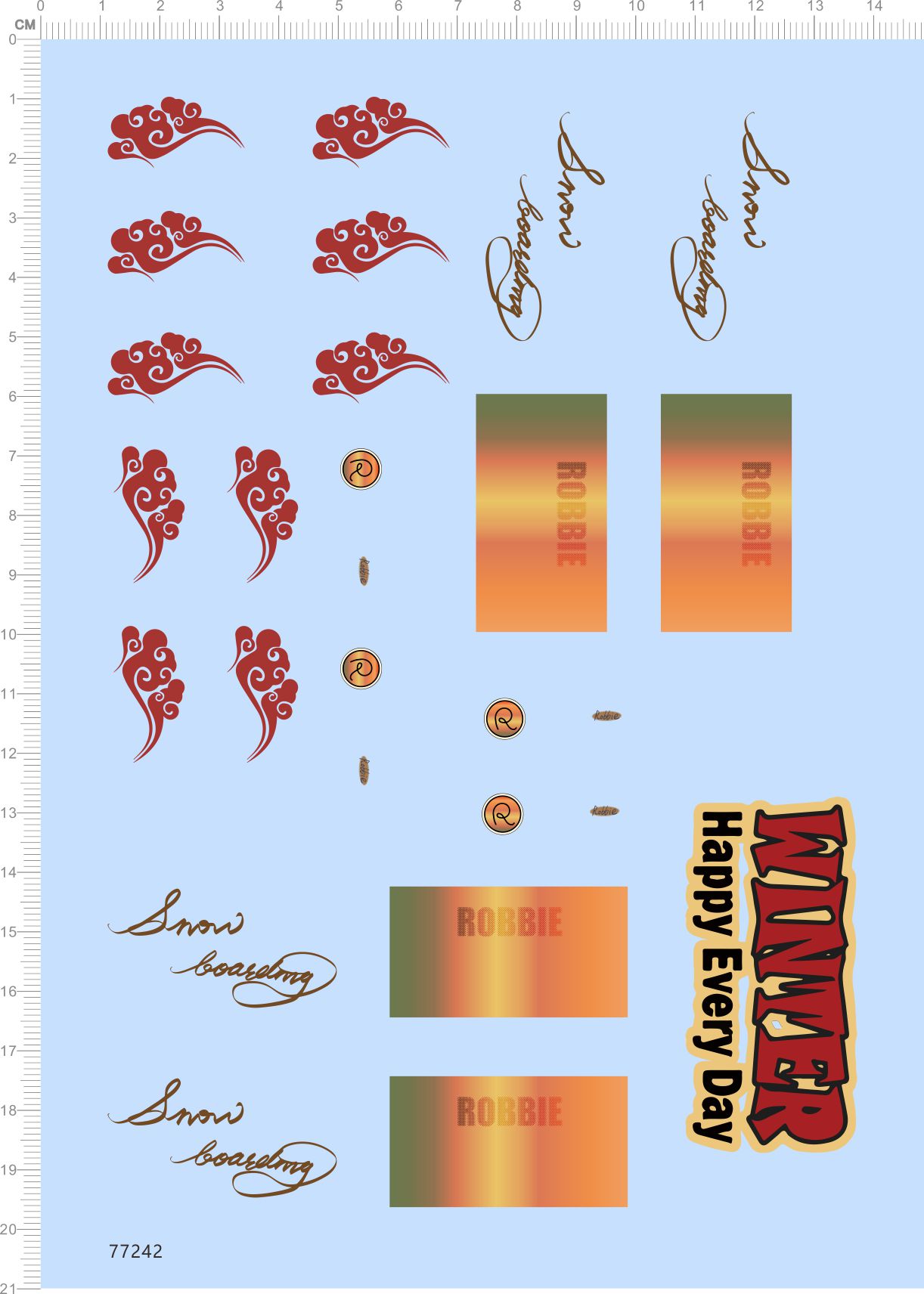 77242整版WINTER HAPPY EVERY DAY 祥云 手办模型水贴纸定制2401