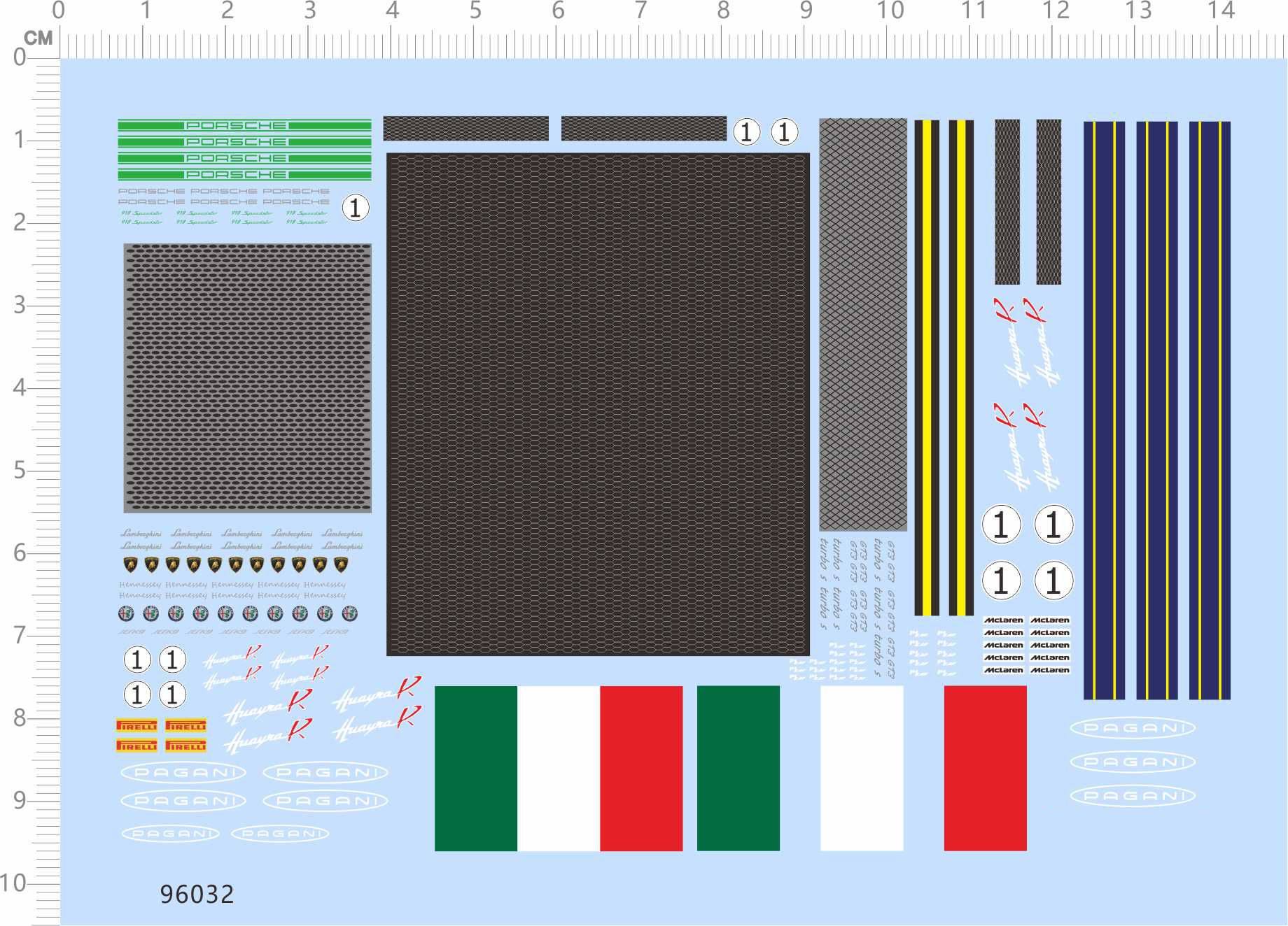 96032整版胶1/64保时捷碳纤维拉花水贴纸意大利国旗蜂窝六角