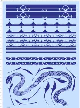 77796整版胶 无比例 青花瓷 莲纹 水贴 莲华 蛇 模型水贴2402
