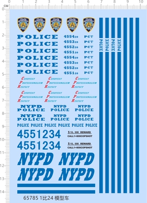 65785模型车1/24雪佛兰impala nypd police纽约警察警车水贴现货