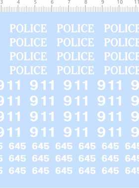 68583整版胶1/18美国警车模型车POLICE 911 645变形路障水贴