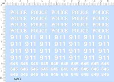 68583整版胶1/18美国警车模型车POLICE 911 645变形路障水贴