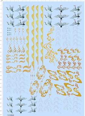 73696整版水贴丹顶鹤祥云 青鸟 花纹 模型水贴中国风
