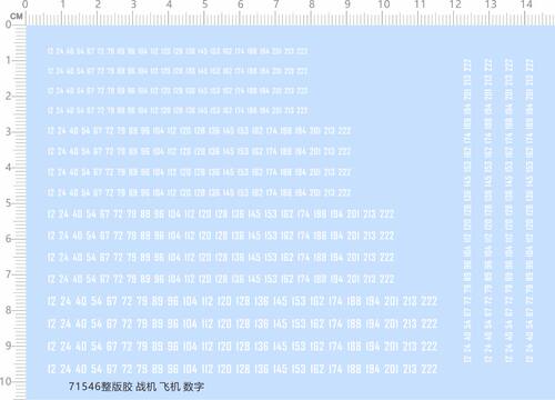 71546整版胶 飞机 飞机 数字图案 模型水贴