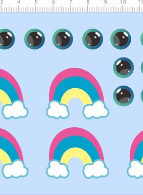 80756整版胶娃娃眼睛彩虹水贴纸眼珠眼球公仔标签盲盒粘土人手办6