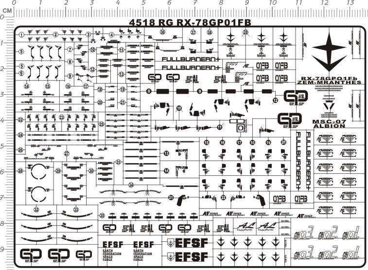 4518-@407 RG RX-78 GP01FB hg gd试作1号机宇宙型金属贴2