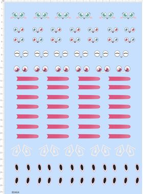 80464整版胶无比例自制公仔眼睛水贴纸水转印娃娃手办人偶标签A4