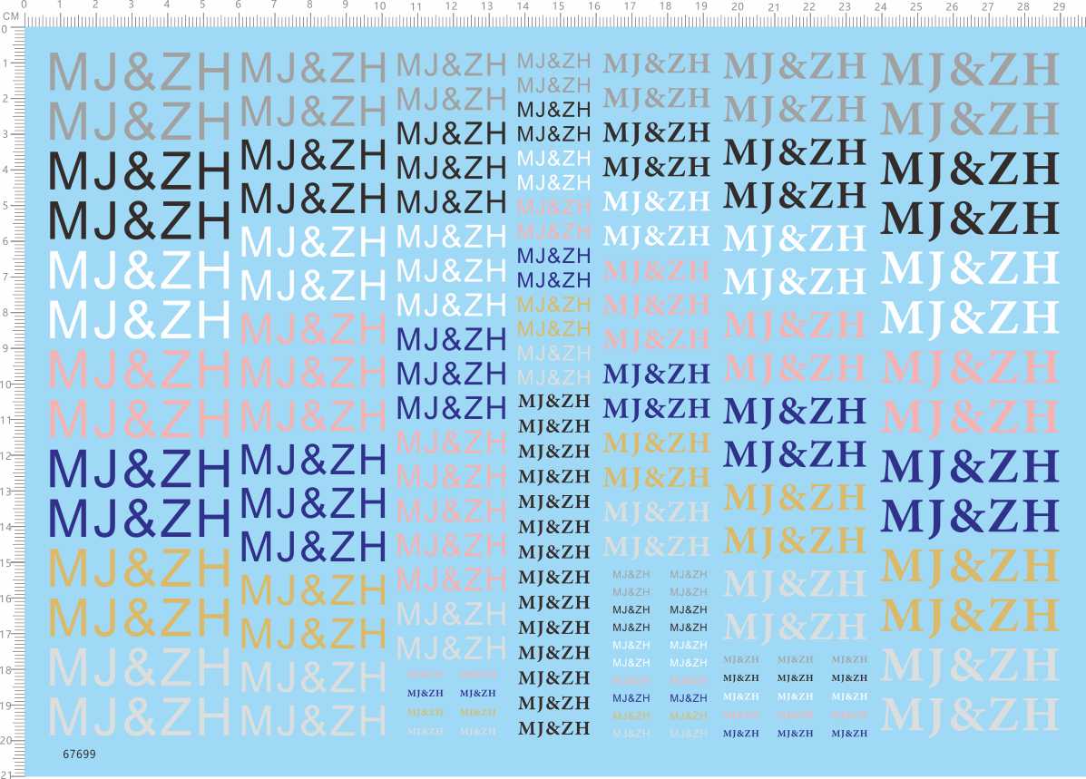 67699整版胶无比例签名名字综写MJ&ZH缩写英文字母剪纸水贴纸定做