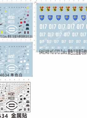 64634HG GTO Zaku黑色三连星马修机高机动扎古IIgd水贴金属贴现货