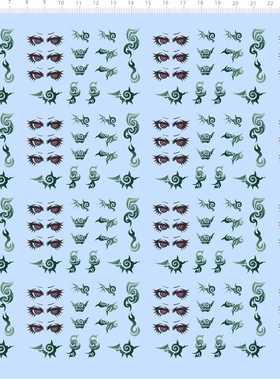 96022整版胶无比例小恶魔眼睛花紋A4娃娃公仔盲盒粘土人偶水贴纸