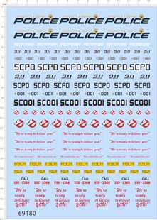 69180整版胶变形警车模型捉鬼敢死队拖车标签水贴纸定做订做