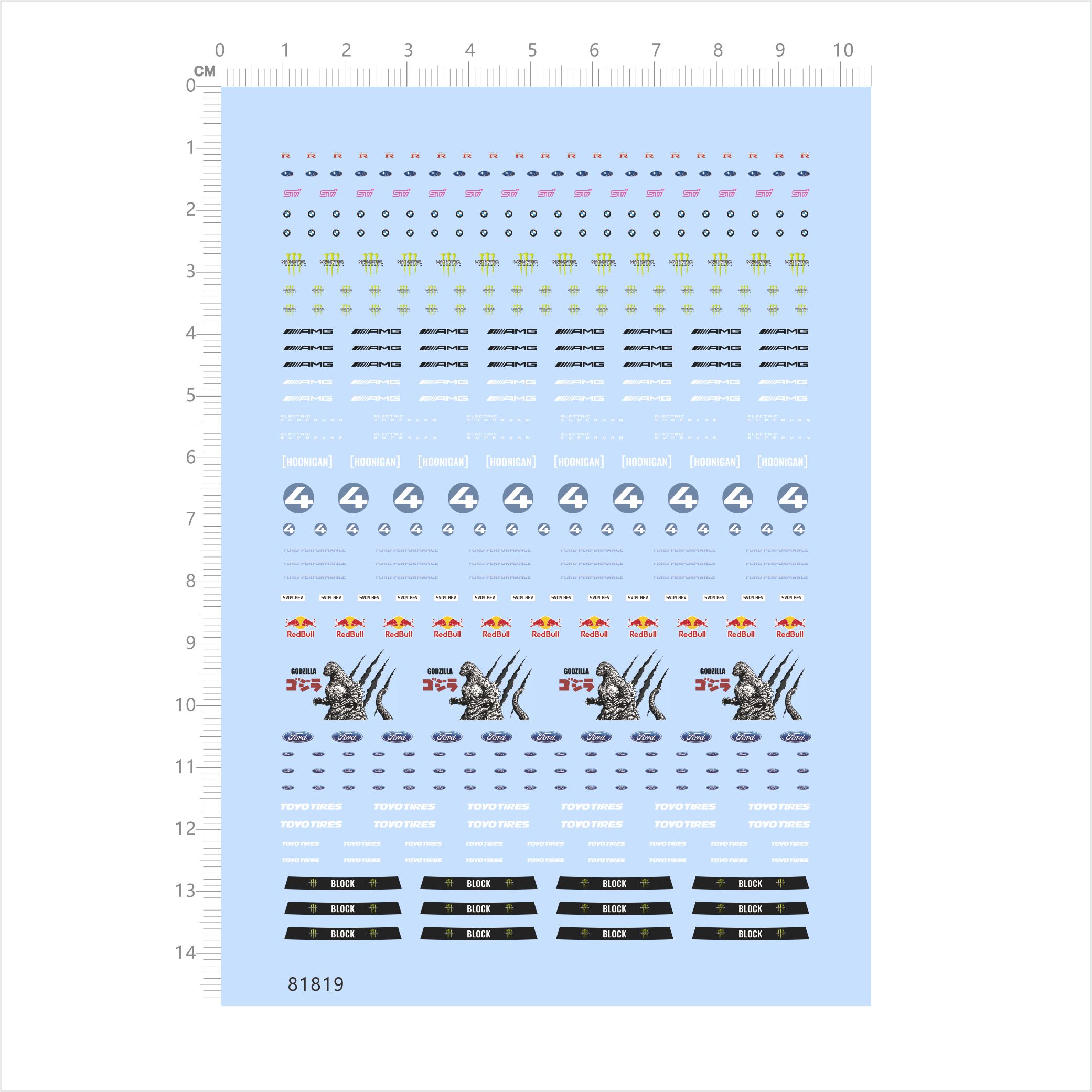 81819比例模型车水贴福特AMG哥斯拉抓痕爪车模GTR斯巴鲁1/64 2404
