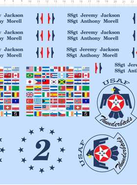 74209整版水贴 F16 雷鸟 多国国旗 模型水贴五月