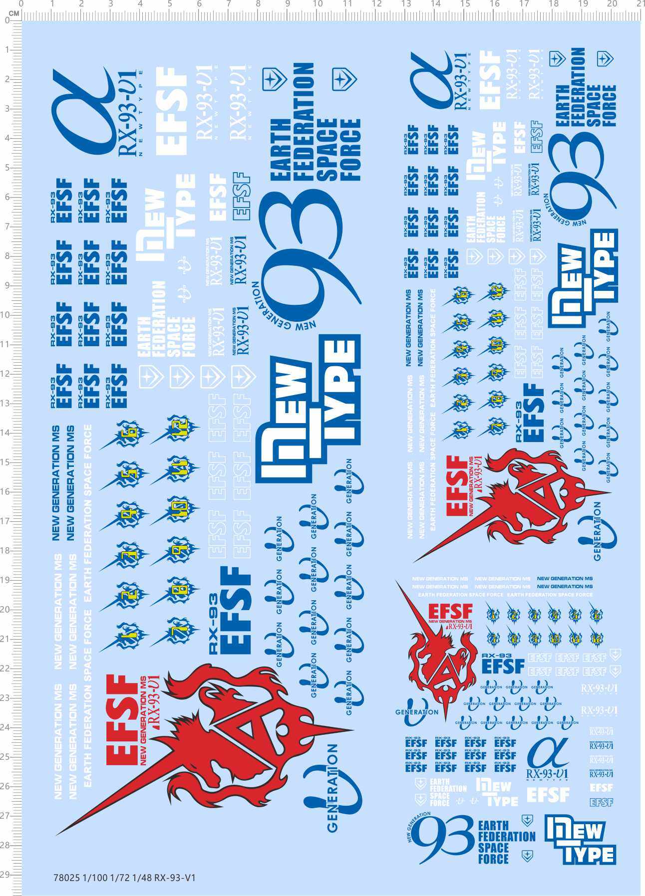 78025高达模型 多比例 1/100 1//72 1/48 rx-93-v1 专用水贴2402