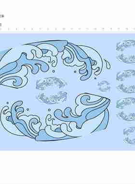 84372 海浪 模型水贴可撕膜不干胶独立胶位手办现货