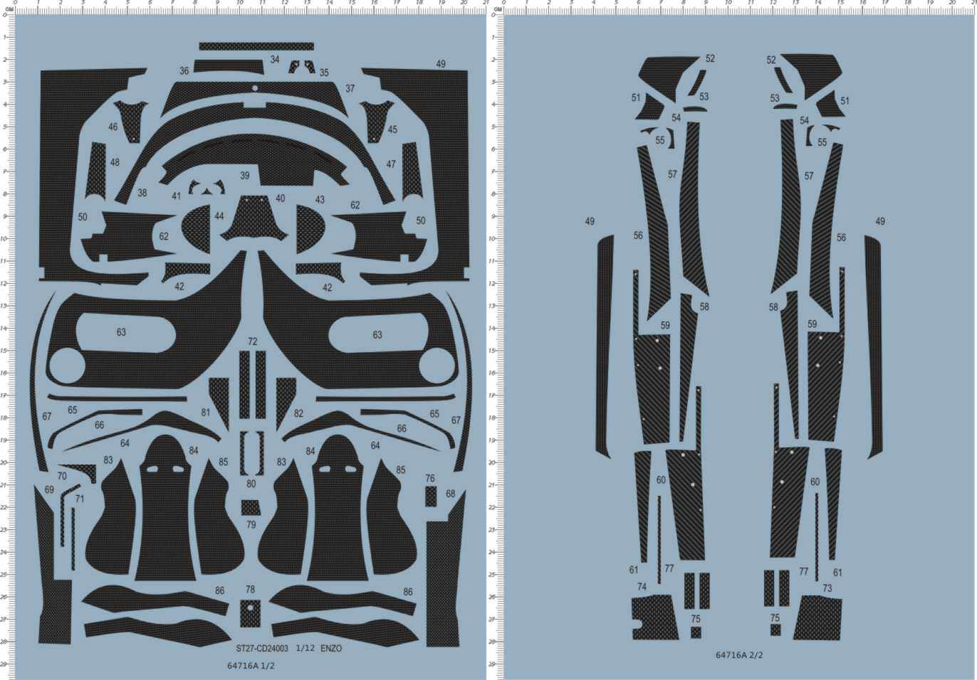 64716A 1/12 ST27-CD24003 ENZO-3 法拉利碳纤维车贴水贴纸