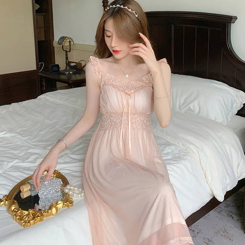 睡裙女2023年新款吊带带胸垫睡衣女夏季性感纯欲风蕾丝花边家居服