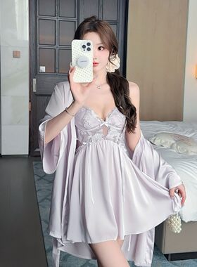 性感睡衣女冰丝带胸垫蕾丝