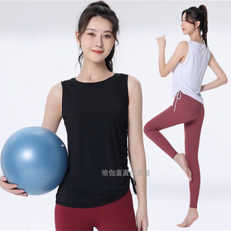 梵蒂欧瑜伽服女士新款无袖宽松健身罩衫侧收抽绳运动上衣跑步外穿