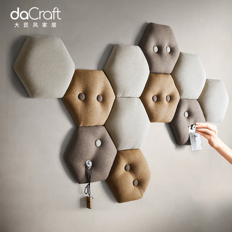 北欧风卧室床头软包客厅背景墙布艺六角沙发壁贴宝宝防护防撞墙贴,家居饰品,壁饰,淘宝优惠券,粉丝福利购,淘宝优惠卷