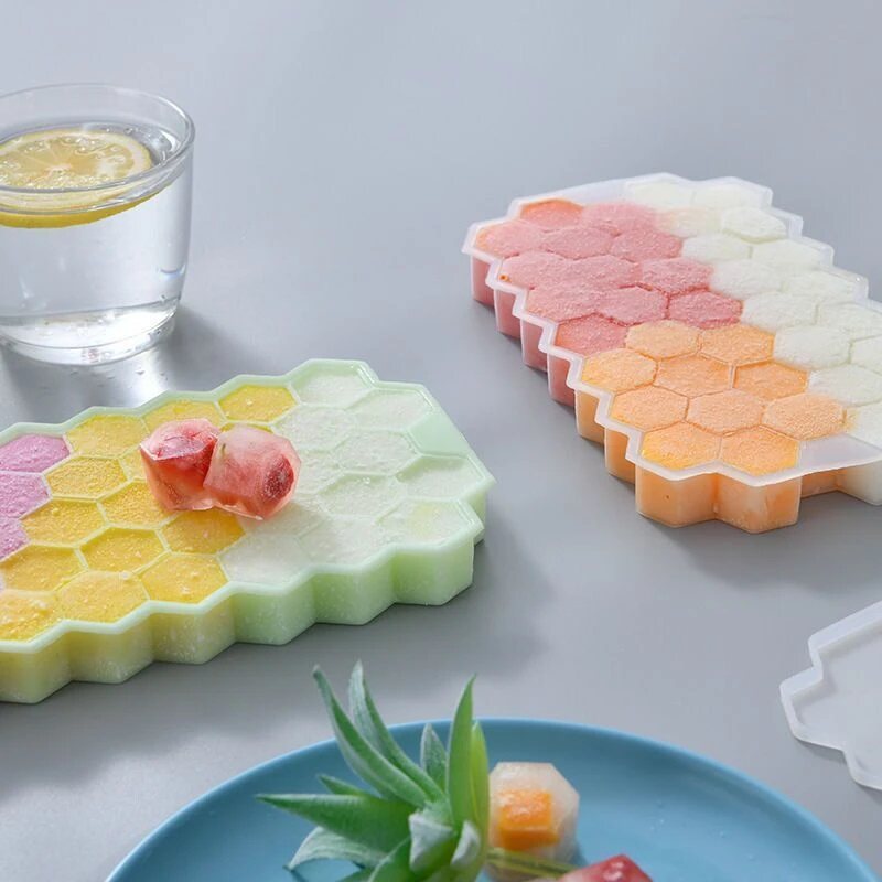 家用冰箱DIY蜂窝冰格酒吧饮品硅胶制冰模具快速脱模耐低温37格子