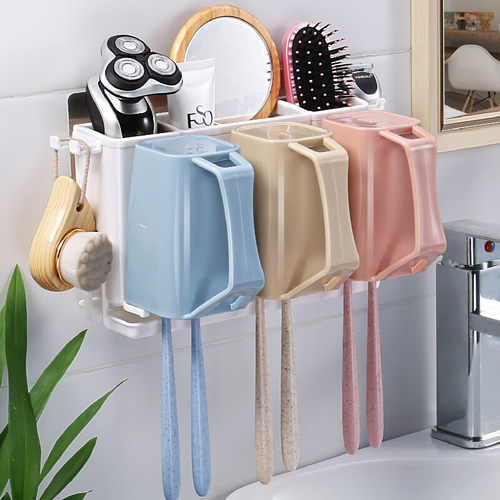 双庆免打孔牙刷架套装塑料创意