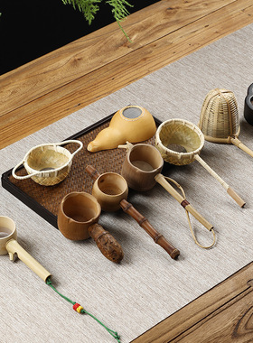 手工竹编茶漏复古创意竹制茶叶过滤器藤编茶叶茶渣过滤网茶道配件