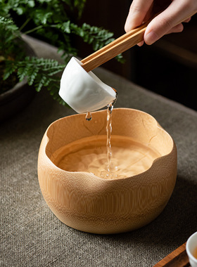 竹制荷叶碗 新中式点心干果盘功夫茶具茶碗竹碗荷花碗 无漆宝宝碗