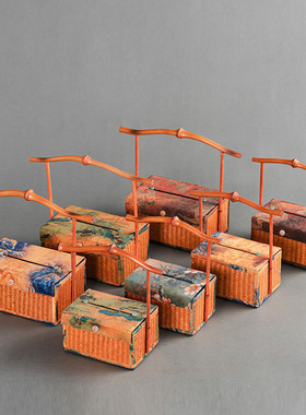 中式复古竹编织手提纸巾盒客厅高档艺术感国风餐巾纸盒摆件纸抽盒