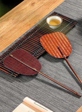 纯手工大漆竹编煮茶扇子风炉扇凉炉碳炉扇子复古禅意中式茶具配件