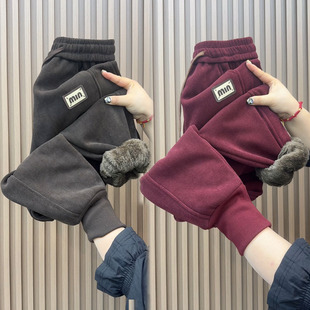 冬季新款加绒加厚保暖羊羔绒哈伦裤女高腰百搭束脚休闲裤显瘦卫裤