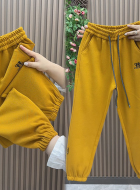 春季新款休闲束脚裤女高腰百搭宽松显瘦黄色运动裤松紧腰洋气卫裤