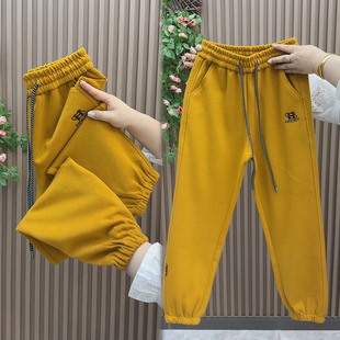 女高腰百搭宽松显瘦黄色运动裤 春季 新款 休闲束脚裤 松紧腰洋气卫裤