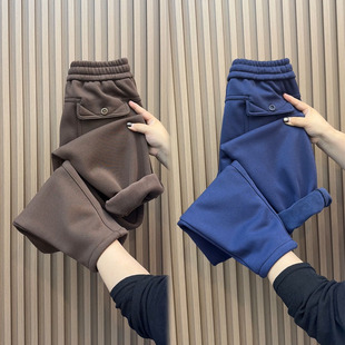 宽松百搭小脚运动裤 加绒加厚直筒休闲裤 高腰显瘦哈伦裤 新款 女冬季
