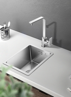 欧琳水槽手工单槽 不锈钢水池 台下盆小水槽厨房洗菜盆岛台水吧台