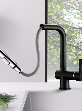 欧琳黑色石英石厨房水槽龙头 厨房黑色水龙头菜盆龙头可旋转