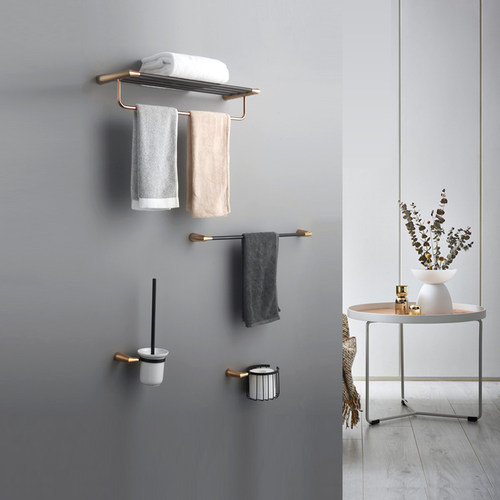 欧琳不锈钢打孔黑色轻奢毛巾架