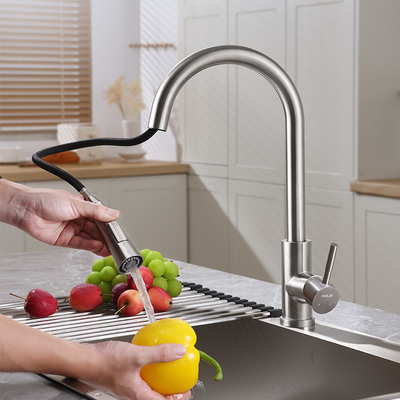 欧琳304不锈钢抽拉双出水龙头