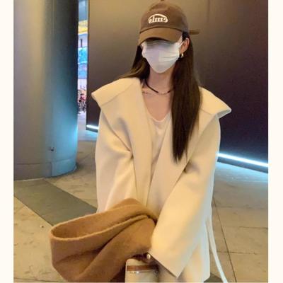白色斗篷双面羊毛大衣女秋冬新款