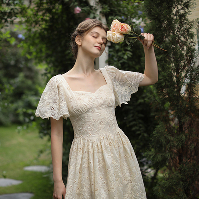 绣花气质镂空公主裙森女法式