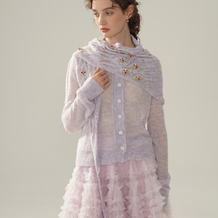 法式 森女开衫 立体绣 镂空流苏披肩 毛衣 手工绣花 脸儿艺原创