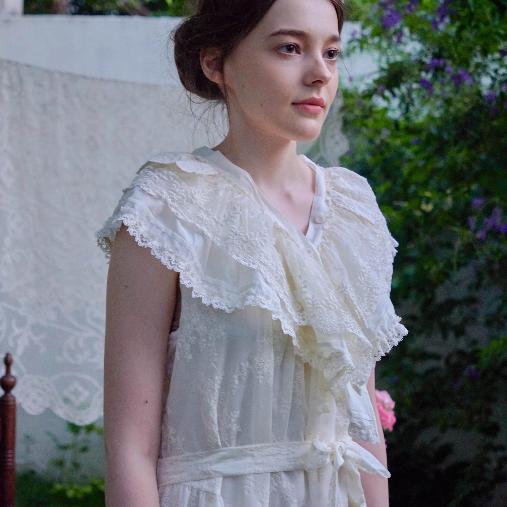 脸儿艺 法式刺绣 蕾丝 多功能搭配小物 腰裙 双层  森女 领子