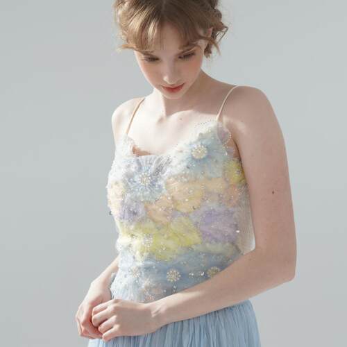 脸儿艺 精致钉珠手工花 渐变花朵 春夏森女吊带