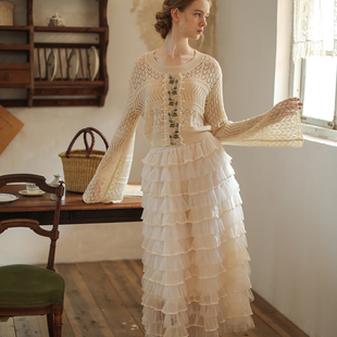 四色入粉色 天丝纱网 咖啡色 黑色 森女系百搭蛋糕裙 杏色 脸儿艺